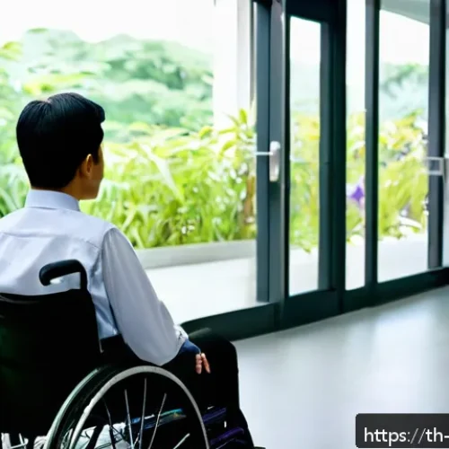 Home 32 장애인상담사 근로 조건 - A compassionate disability counselor attentively listening and advising a young adult in a modern Th...