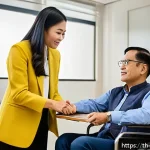 Home 19 장애인상담사 재교육 - A professional counseling session in a modern Thai office setting, featuring a compassionate counsel...