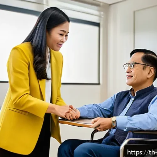 Home 31 장애인상담사 재교육 - A professional counseling session in a modern Thai office setting, featuring a compassionate counsel...